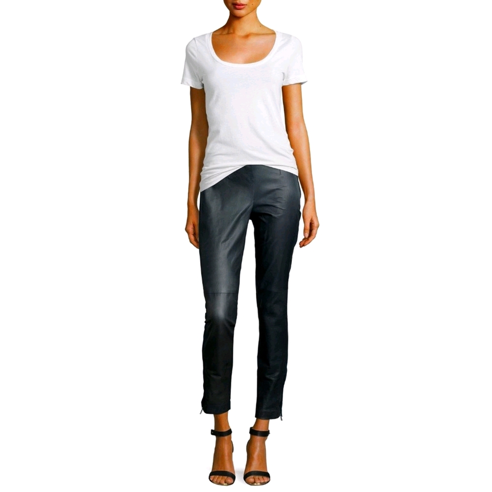 Kaufman Franco split hem soft genuine lamb leather straight pants